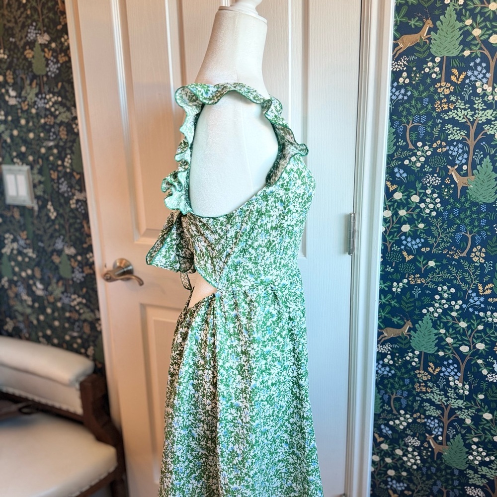 Green Floral Dress with Ruffle Sleeves - Picture 4 of 7